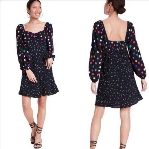 Rixo Polka Dot Long Sleeve Swing Dress - Picture 2 of 14